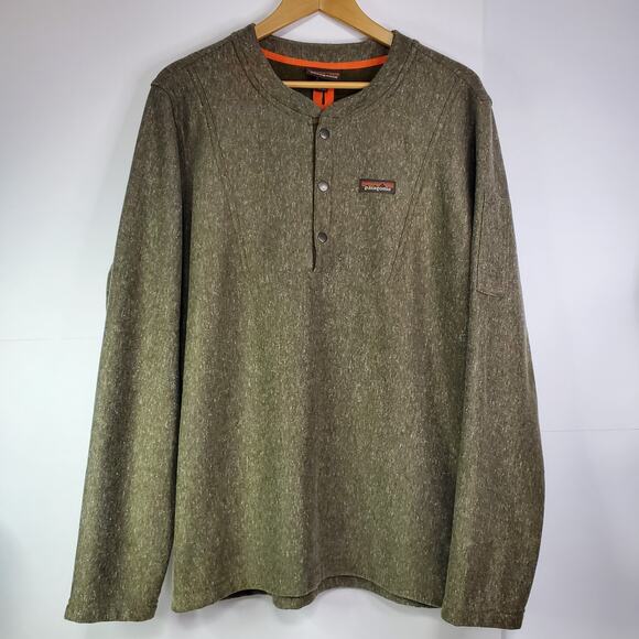 Patagonia Men's Hemp Crew Sweatshirt Size Medium Green Quarter Snap 1/4 Button - Picture 2 of 12